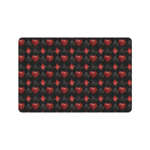 Las Vegas Black and Red Casino Poker Card Shapes on Black Doormat 24"x16" (Black Base)