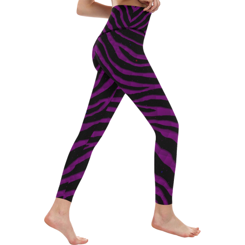 Ripped SpaceTime Stripes - Purple Women's All Over Print High-Waisted Leggings (Model L36)