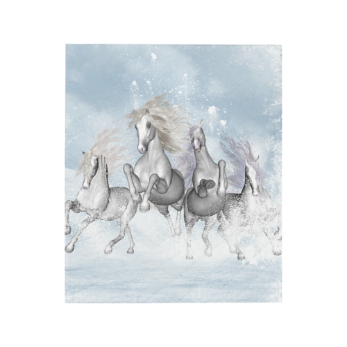 Awesome white wild horses Quilt 50"x60"