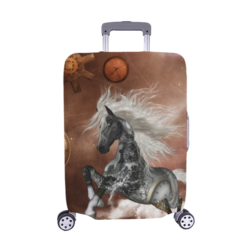 Amazing steampunk horse, silver Luggage Cover/Medium 22"-25"