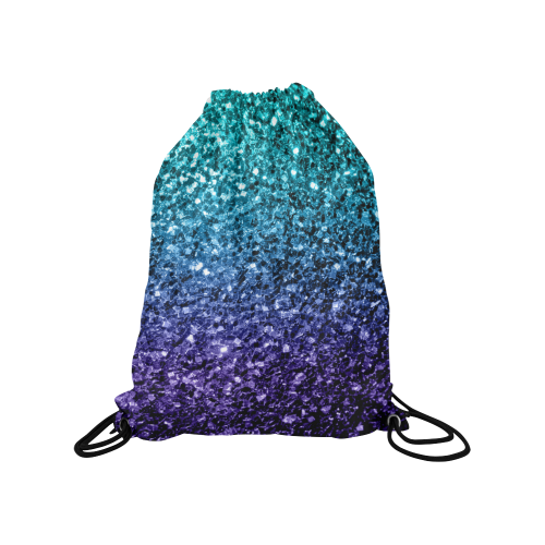 Beautiful Aqua blue Ombre glitter sparkles Medium Drawstring Bag Model 1604 (Twin Sides) 13.8"(W) * 18.1"(H)