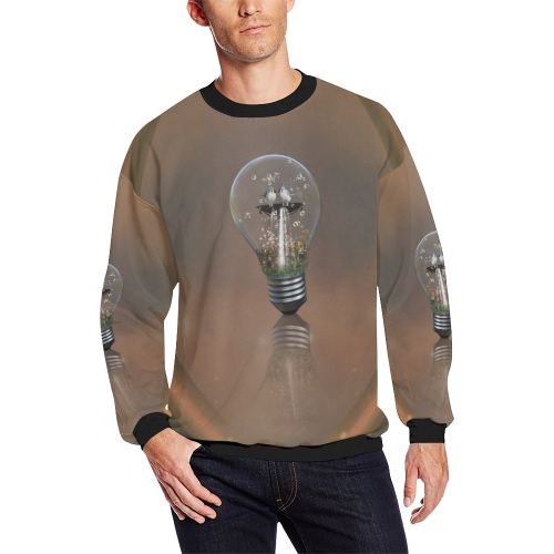 Light bulb with birds Men's Oversized Fleece Crew Sweatshirt/Large Size(Model H18)