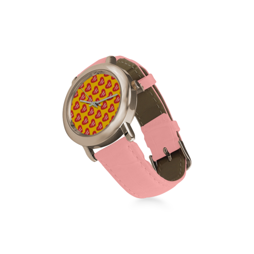 I love you in heart YELLOW Women's Rose Gold Leather Strap Watch(Model 201)