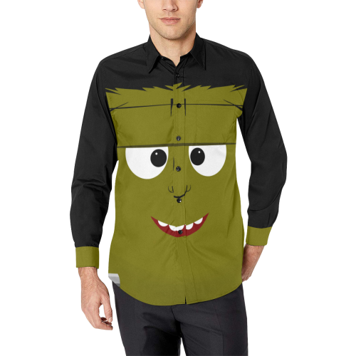 Cute Frankenstein's Monster Halloween Face Men's All Over Print Casual Dress Shirt (Model T61)