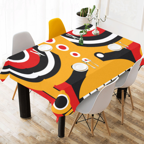 Red Yellow Tiki Tribal Cotton Linen Tablecloth 60" x 90"