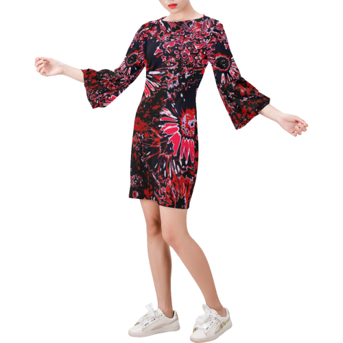 Amazing glowing flowers C by JamColors Bell Sleeve Dress (Model D52)