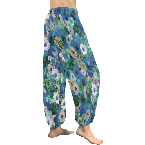 Turquoise Gold Fantasy Garden Women's All Over Print Harem Pants (Model L18)