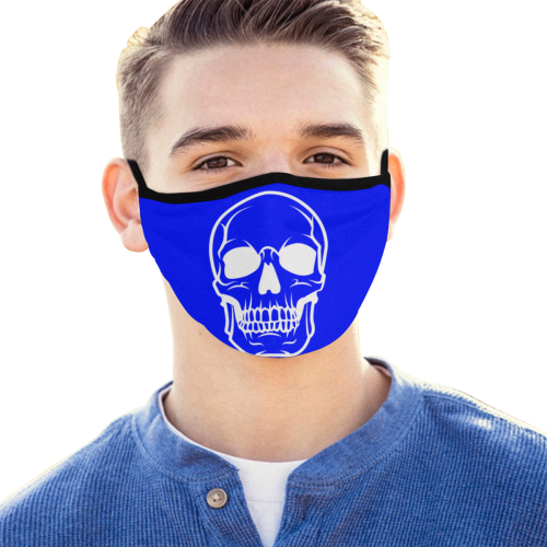 Simple White Skull Drawing Pattern On Blue Background Bones Design Cool Mouth Masks Mouth Mask
