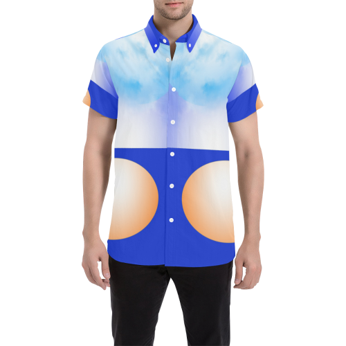 Blue & Orange Men's All Over Print Short Sleeve Shirt/Large Size (Model T53)