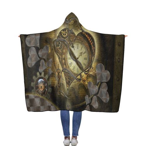 Awesome steampunk heart Flannel Hooded Blanket 56''x80''