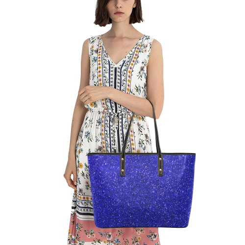 Blue Glitter Chic Leather Tote Bag (Model 1709)