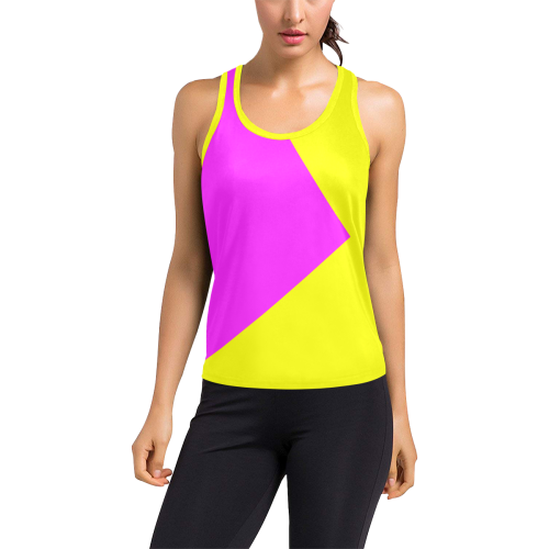 Bright Neon Pink and Yellow Women's Racerback Tank Top (Model T60)