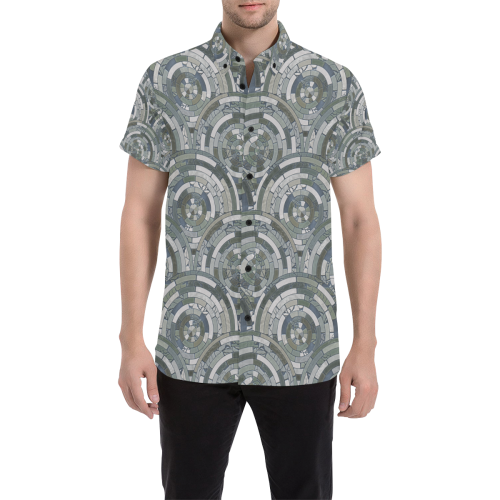 Stones Round Mosaic Pattern - grey Men's All Over Print Short Sleeve Shirt (Model T53)