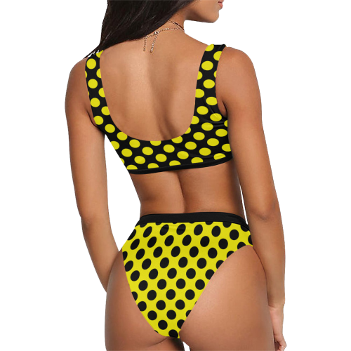 Reverse Colors Polka Dots Sport Top & High-Waisted Bikini Swimsuit (Model S07)