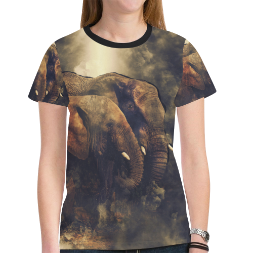 Pair of African Elephants in Cosmic Mystery Shroud New All Over Print T-shirt for Women (Model T45)