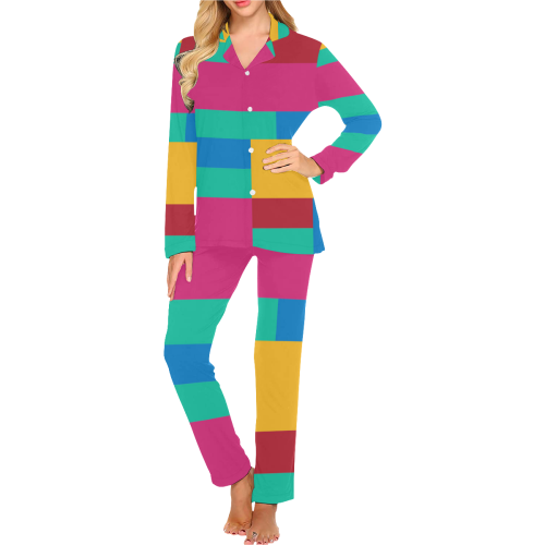 Rainbow Color Blocks Women's Long Pajama Set