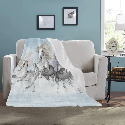 Awesome white wild horses Ultra-Soft Micro Fleece Blanket 40"x50"