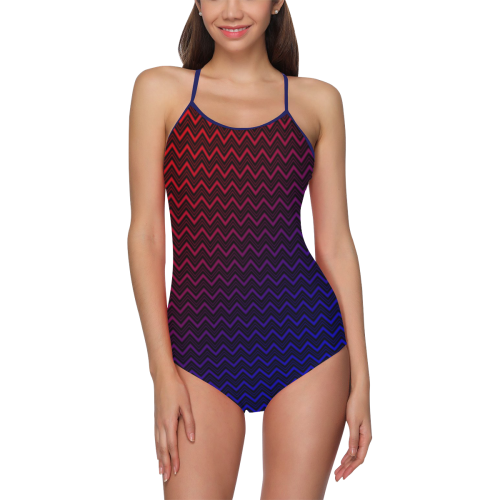 Chevron Black Red and Blue Strap Swimsuit ( Model S05)