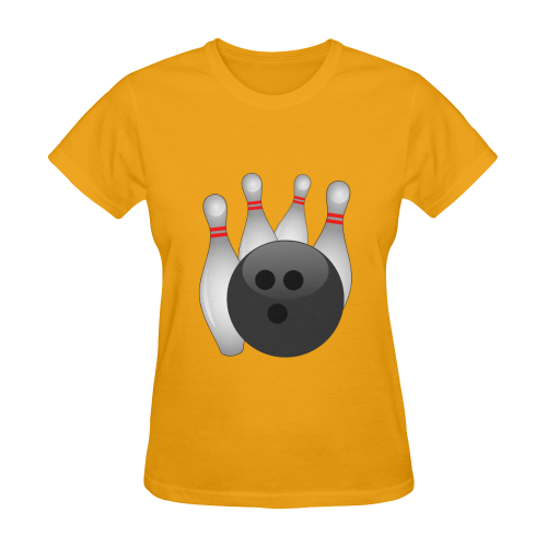 Sports Bowling Ball And Pins Gold Sunny Women's T-shirt (Model T05)