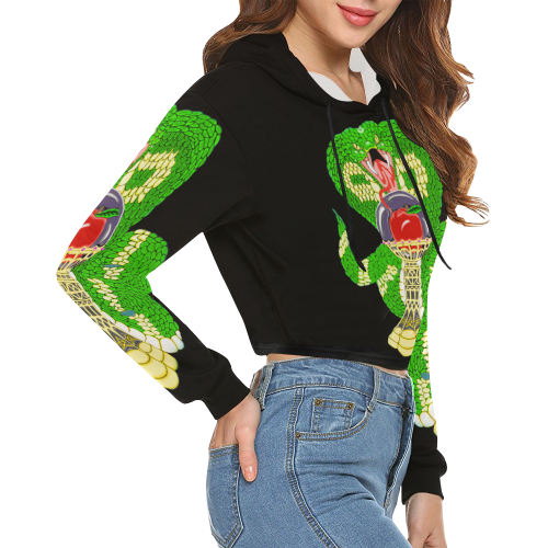 Good And Evil Black All Over Print Crop Hoodie for Women (Model H22)
