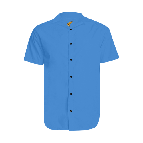 Gold Metallic Lion Blue Men's Short Sleeve Shirt with Lapel Collar (Model T54)