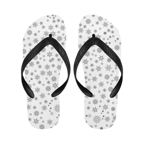 Black Snowflakes on White Flip Flops for Men/Women (Model 040)