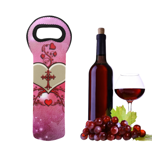 Wonderful heart with cross Neoprene Wine Bag