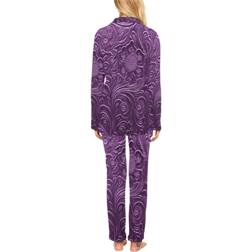 Embossed Purple Flowers Women's Long Pajama Set