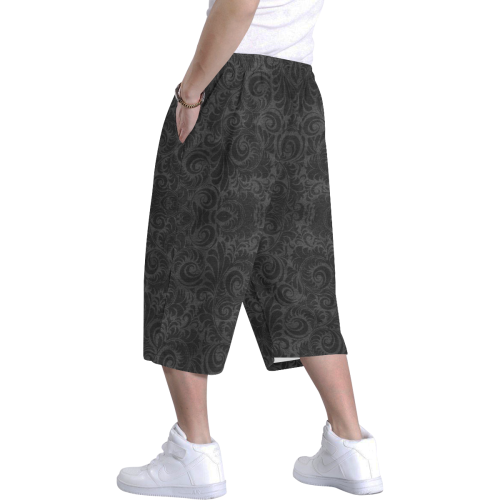 Denim, vintage floral pattern, black grey bohemian Men's All Over Print Baggy Shorts (Model L37)