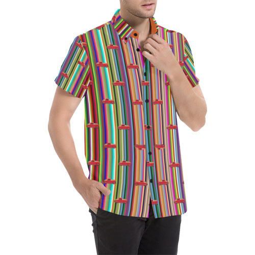 Stripes n Cars Men's All Over Print Short Sleeve Shirt/Large Size (Model T53)