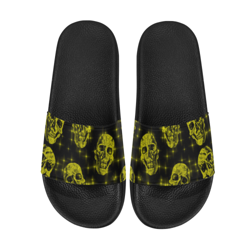 sparkling glitter skulls yellow by JamColors Men's Slide Sandals (Model 057)