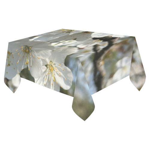 white flower Cotton Linen Tablecloth 52"x 70"