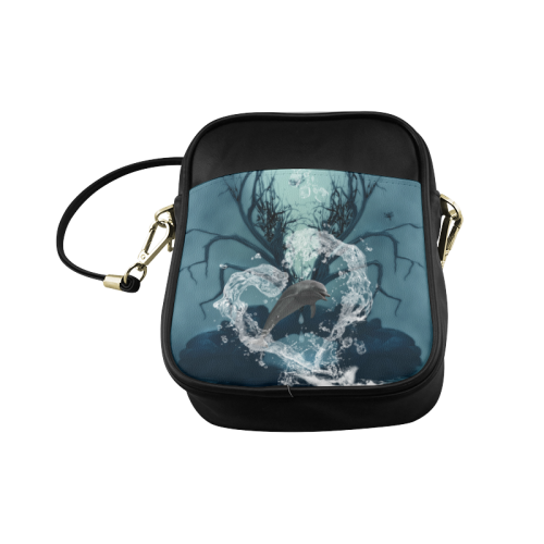 Dolphin jumping by a heart Sling Bag (Model 1627)