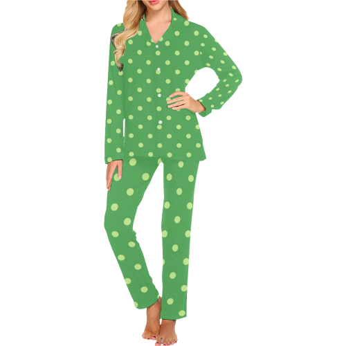 Green Polka Dots Women's Long Pajama Set