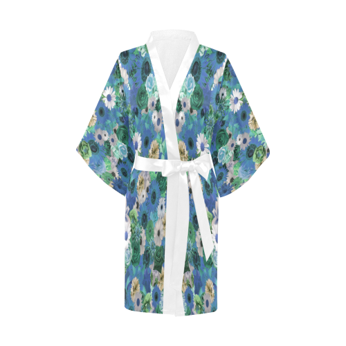 Turquoise Gold Fantasy Garden Kimono Robe