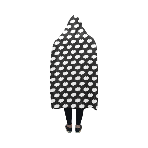 Clouds with Polka Dots on Black Hooded Blanket 50''x40''