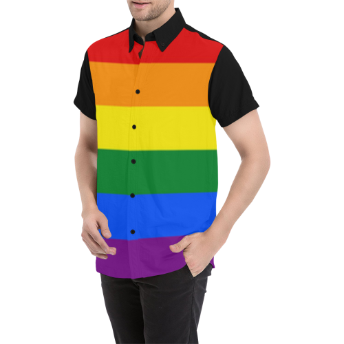 Gay Pride Rainbow Flag Stripes Men's All Over Print Short Sleeve Shirt (Model T53)
