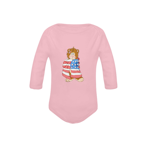 Patriotic Flag Bear Pink Baby Powder Organic Long Sleeve One Piece (Model T27)
