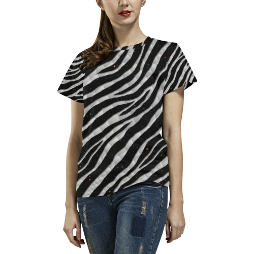 Ripped SpaceTime Stripes - White All Over Print T-Shirt for Women (USA Size) (Model T40)