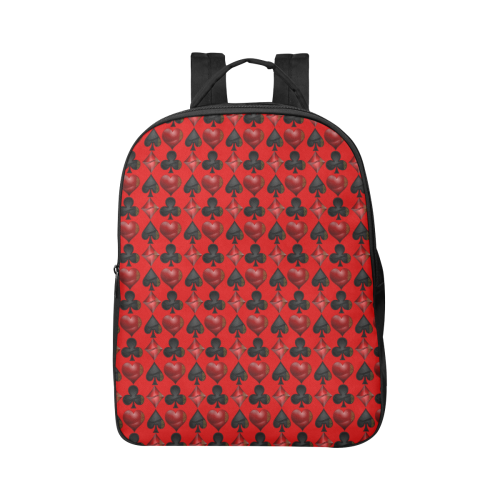 Las Vegas Black and Red Casino Poker Card Shapes on Red Popular Fabric Backpack (Model 1683)