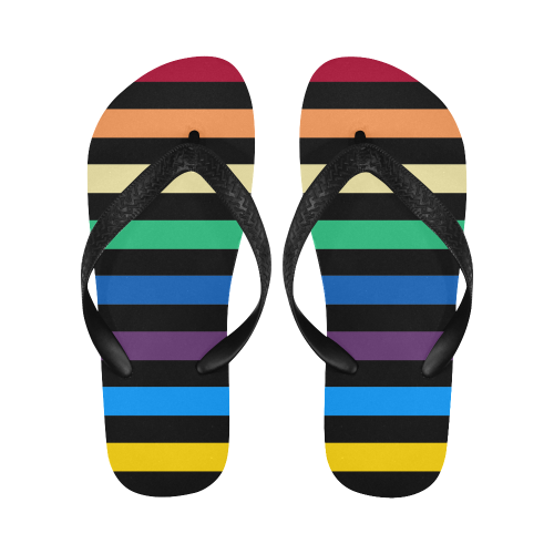 Rainbow Stripes with Black Flip Flops for Men/Women (Model 040)