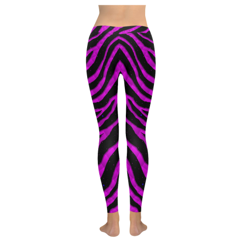 Ripped SpaceTime Stripes - Pink Women's Low Rise Leggings (Invisible Stitch) (Model L05)
