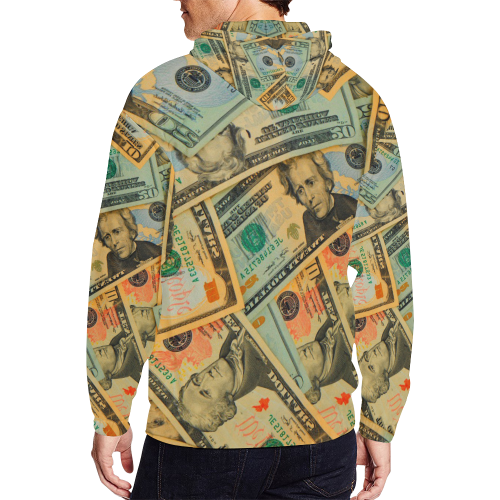 US DOLLARS 2 All Over Print Full Zip Hoodie for Men (Model H14)