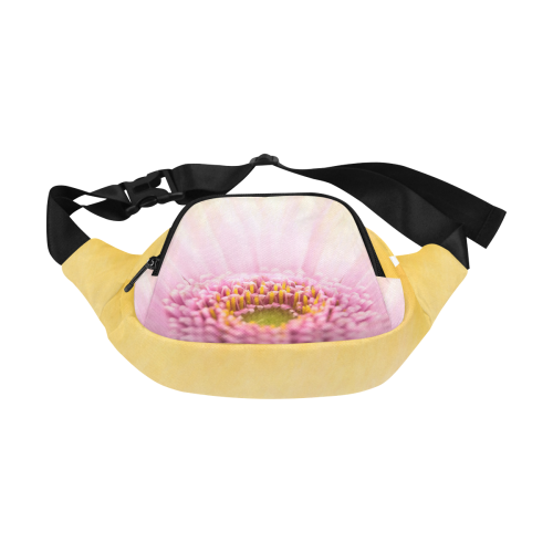 Gerbera Daisy - Pink Flower on Watercolor Yellow Fanny Pack/Small (Model 1677)