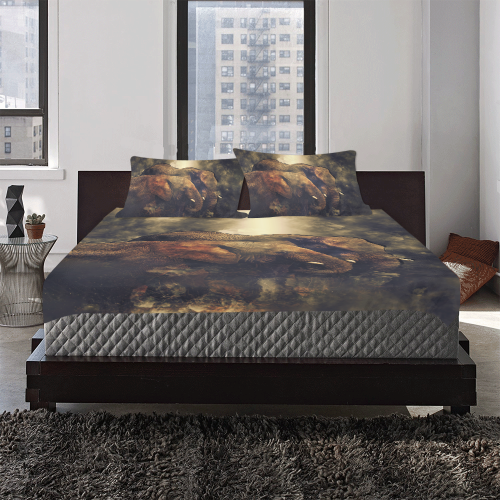 Pair of African Elephants in Cosmic Mystery Shroud 3-Piece Bedding Set