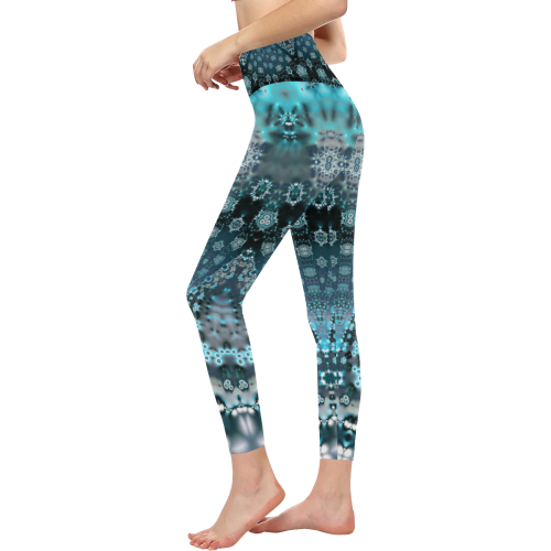 Turquoise Night Puiseux Women's All Over Print High-Waisted Leggings (Model L36)