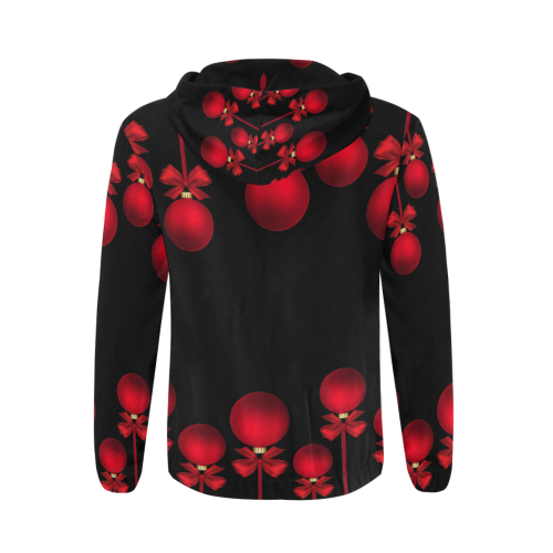 Red Christmas Ornaments with Bows All Over Print Full Zip Hoodie for Men/Large Size (Model H14)
