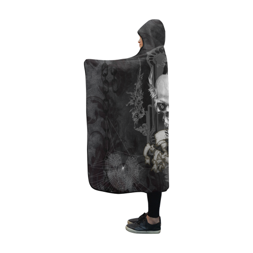 Skull with crow in black and white Hooded Blanket 60''x50''