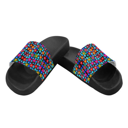 Stars on Black Women's Slide Sandals (Model 057)