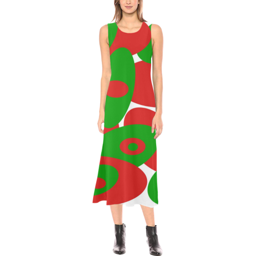 Red and Green Orbs Phaedra Sleeveless Open Fork Long Dress (Model D08)